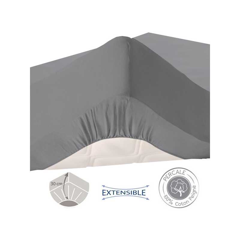 DRAP HOUSSE BONNETS 30CM ACIER - 160X200