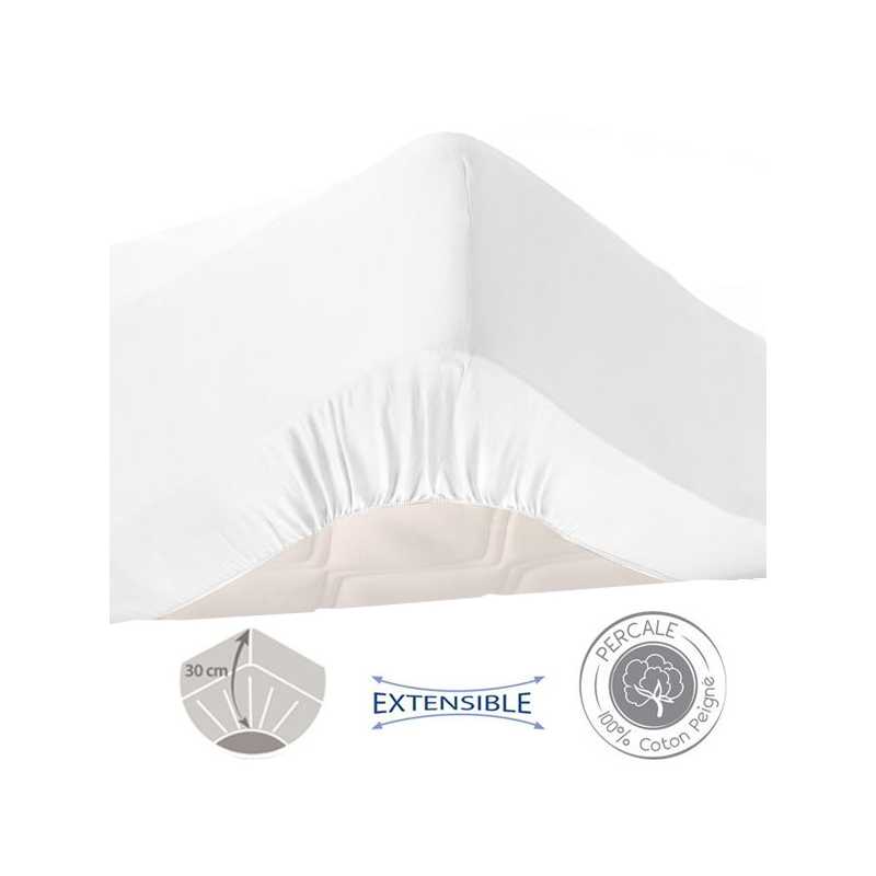 DRAP HOUSSE BONNETS 30CM BLANC - 70X190