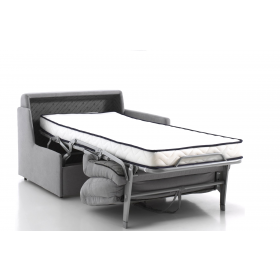 Fauteuil convertible gain de place tissu gris clair couchage régulier