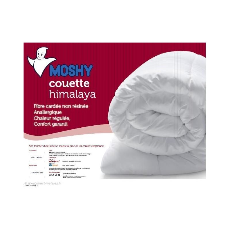 Couette MOSHY HIMALAYA 400gr - 200x200 (100/120x190) 75% fibre polyester