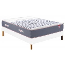 Pack 160x200 : Matelas MERINOS MARINIERE + Sommier D.M. SOLUX Tapissier lattes + Pieds de lit Cylindriques